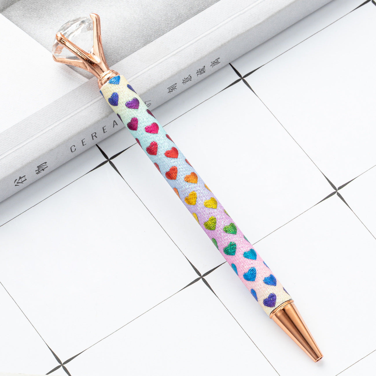 Wholesale Metal Glitter Love Heart Rotating Ballpoint Pen